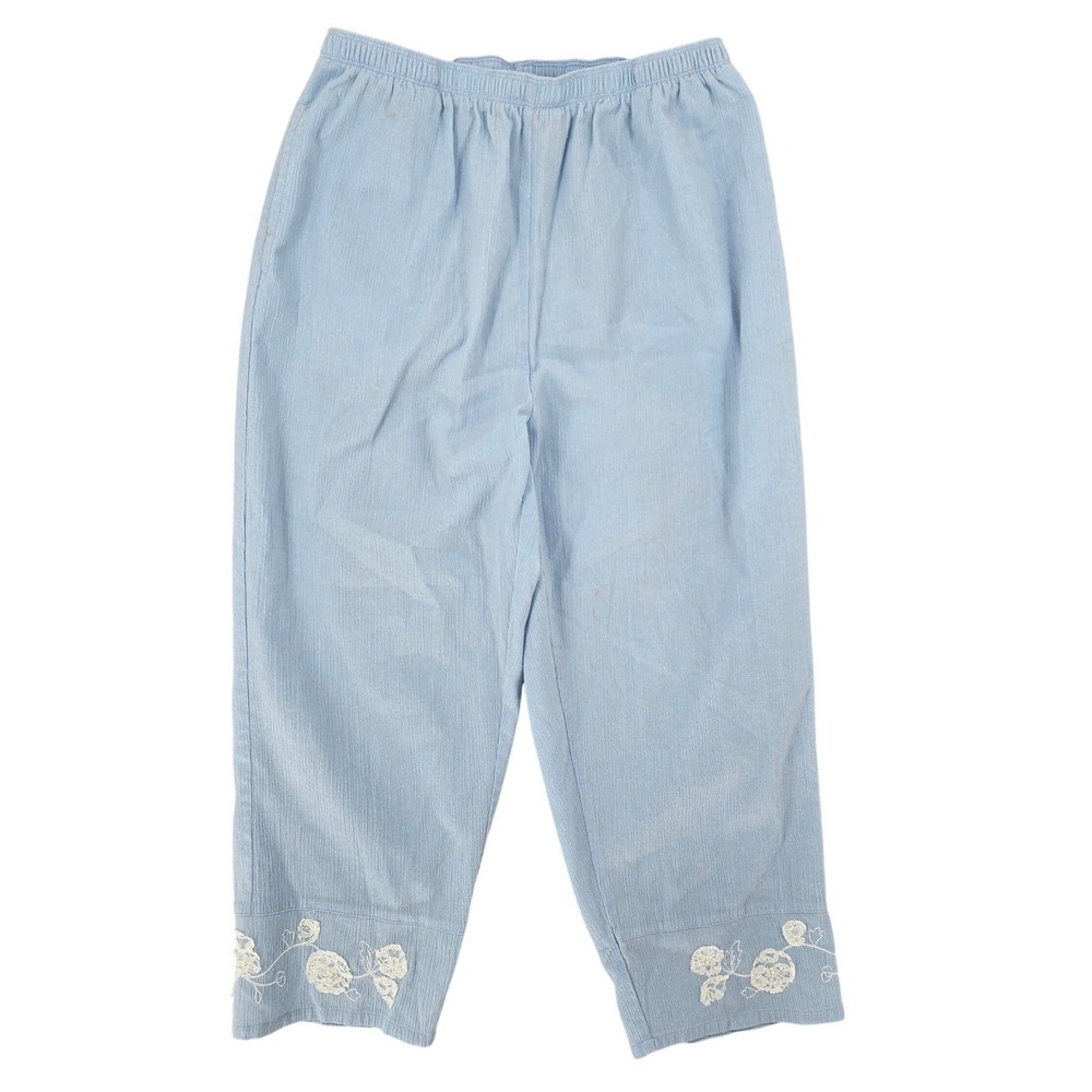 Vintage‎ Koret City Blues LARGE Embroidered Hem Grandmacore Elastic Waist Capri